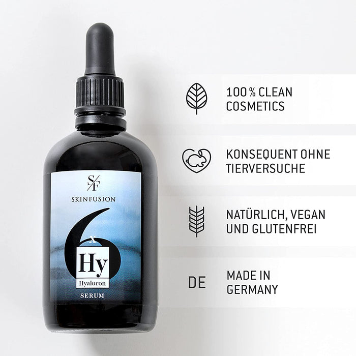 6-Fach Bio Hyaluron Serum hochdosiert 100 ml – veganer Multi-Hyaluronsäure-Komplex mit Booster-Wirkstoffen wie Bio-Glucomannan, Aloe