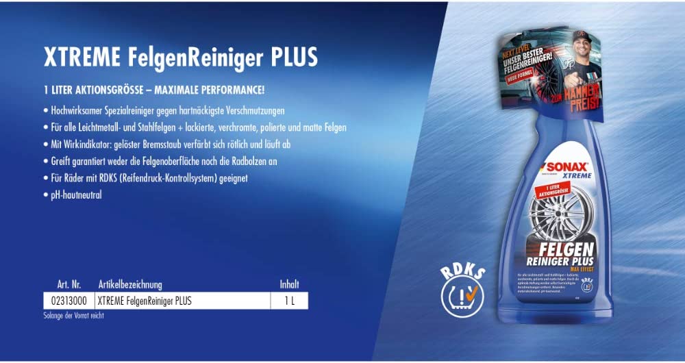 SONAX XTREME Felgenreiniger PLUS (1 Liter) effiziente und säurefreie Reinigung aller Leichtmetall- und Stahlfelgen sowie lackierte