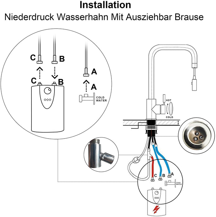 Niederdruck Küchearmatur Spültischarmatur Wasserhahn 360° Schwenkbar Küche Armatur Mischbatterie für Küche Spüle Küche Armatur Chrom 