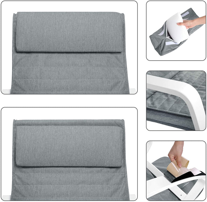 Schaukelstuhl aus Birkenholz, Relaxstuhl, Fußstütze 5-stufig verstellbar, Bezug aus Leinenimitat, bis 150 kg belastbar, Wohnzimmer und Schlafzimmer