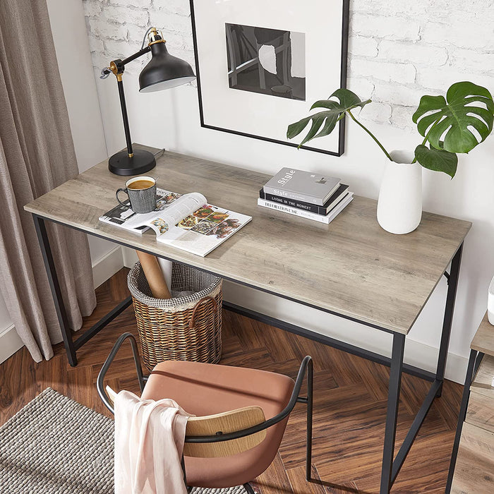 Schreibtisch, Computertisch, schmaler Bürotisch, 140 x 60 x 75 cm, Arbeitszimmer, Homeoffice, Büro, einfacher Aufbau, Stahl, Industrie-Design, Greige