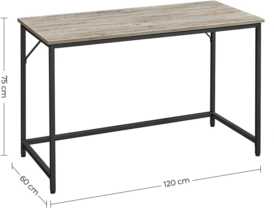 Schreibtisch, Computertisch, schmaler Bürotisch, 120 x 60 x 75 cm, Arbeitszimmer, Homeoffice, Büro, einfacher Aufbau, Stahl, Industrie-Design, Greige