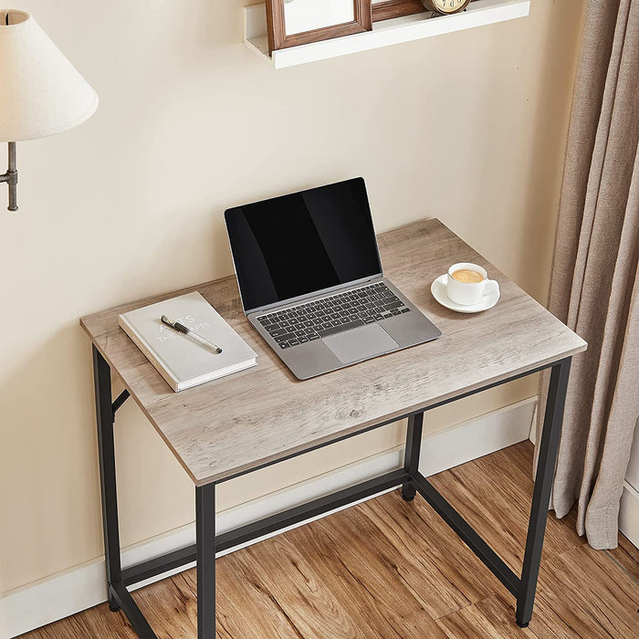 Schreibtisch, Computertisch, schmaler Bürotisch, 80 x 50 x 75 cm, Arbeitszimmer, Homeoffice, Büro, einfacher Aufbau, Stahl, Industrie-Design, Greige