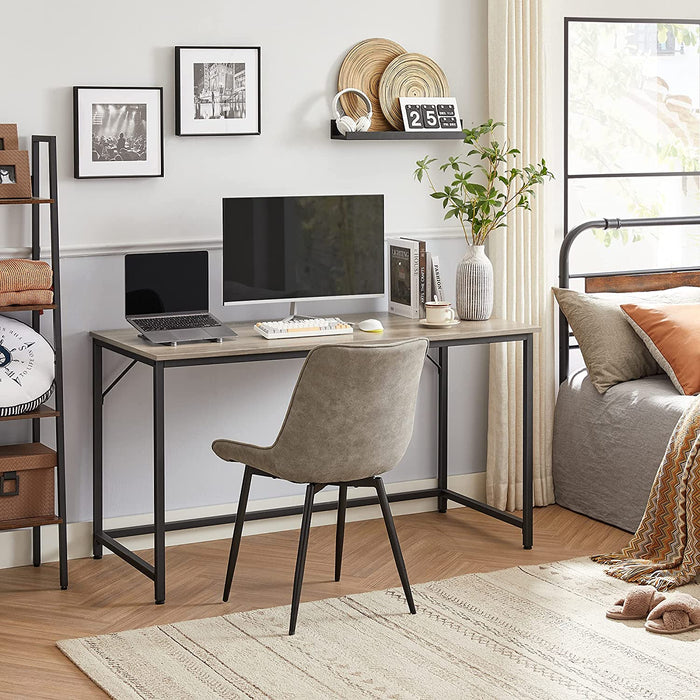 Schreibtisch, Computertisch, schmaler Bürotisch, 140 x 60 x 75 cm, Arbeitszimmer, Homeoffice, Büro, einfacher Aufbau, Stahl, Industrie-Design, Greige