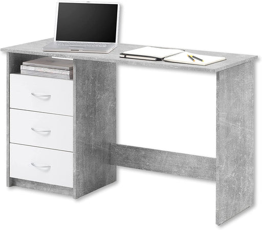 Schreibtisch mit Schubladen in Beton Optik, Weiß - Praktischer Bürotisch Computertisch mit großer Arbeitsfläche - 120 x 76 x 50 cm