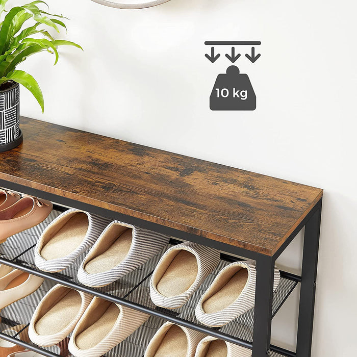 Schuhregal, Schuhablage mit 4 Gitterebenen und großzügiger Oberfläche für Taschen, für den Eingangsbereich, Flur, 100 x 30 x 92,5 cm, Industrie-Design
