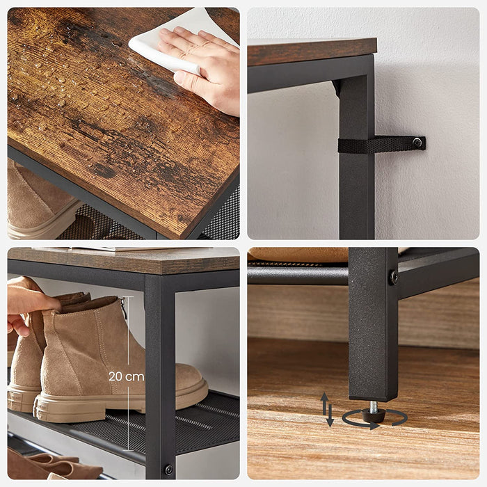 Schuhregal, Schuhablage mit 4 Gitterebenen und großzügiger Oberfläche für Taschen, für den Eingangsbereich, Flur, 120 x 30 x 92,5 cm, Industrie-Design