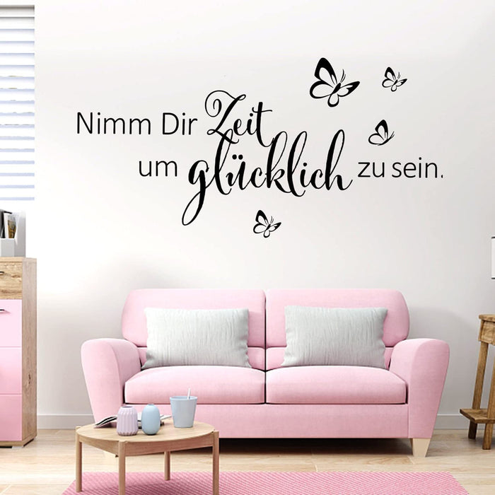 Schwarz Wandtattoo Schmetterlinge für Wanddeko,Sprüche Zitate Nimm Dir Zeit Um Glücklich Zu Sein Wandsticker Wandaufkleber Kleben Aufkleber Wandbilder