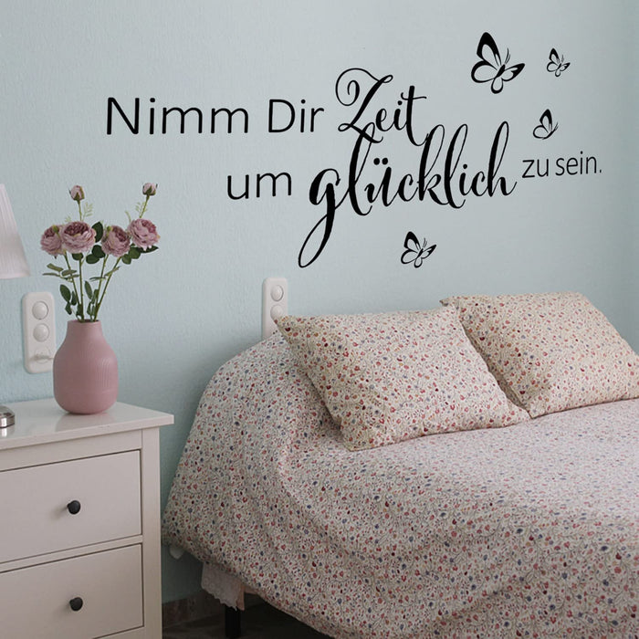 Schwarz Wandtattoo Schmetterlinge für Wanddeko,Sprüche Zitate Nimm Dir Zeit Um Glücklich Zu Sein Wandsticker Wandaufkleber Kleben Aufkleber Wandbilder