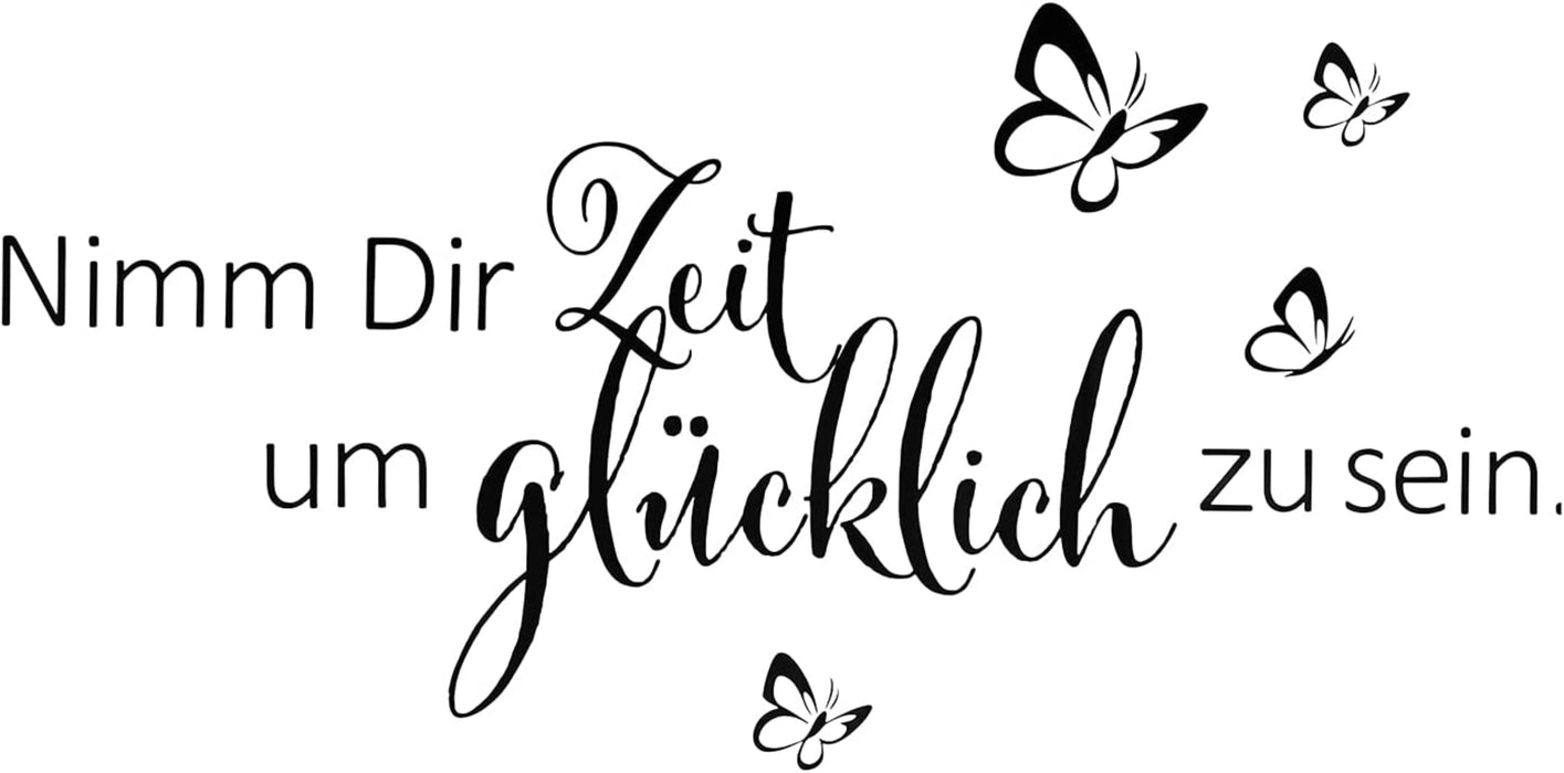 Schwarz Wandtattoo Schmetterlinge für Wanddeko,Sprüche Zitate Nimm Dir Zeit Um Glücklich Zu Sein Wandsticker Wandaufkleber Kleben Aufkleber Wandbilder