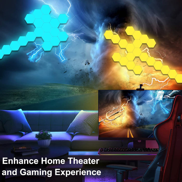 Sechseck Wandleuchte mit Fernbedienung, Smart Touch Modulare LED Licht Wandpanel RGB Nachtlicht DIY Geometrie Spleißen Quantum Leuchte für Zuhause