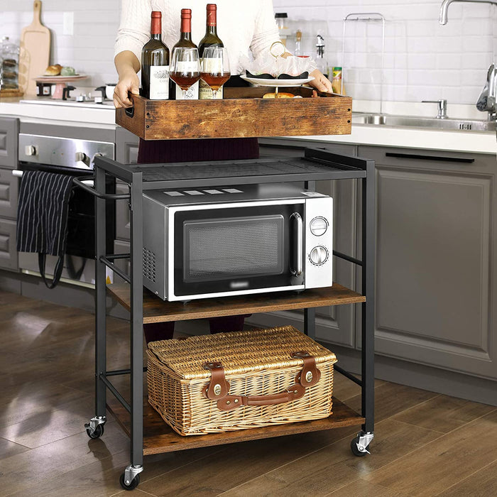 Servierwagen mit abnehmbarem Tablett, feststellbarer Küchenwagen mit Universalrollen, Küchenregal, 65 x 40 x 86 cm, stabiles Metallgestell