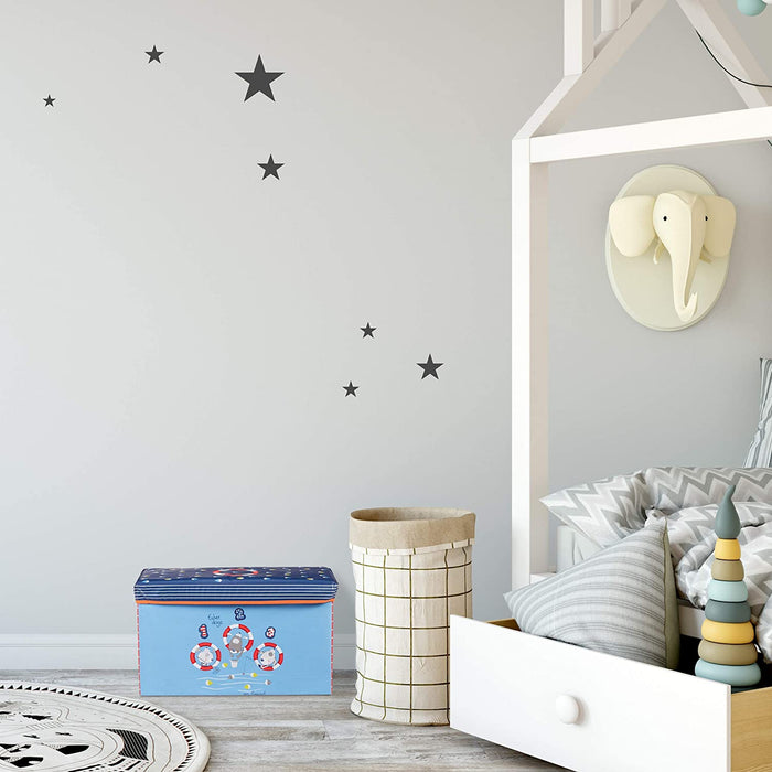 Sitzbox Kinder, Faltbare Aufbewahrungsbox mit Stauraum, Deckel, Motiv Meer, Jungen & Mädchen, 50 Liter, blau, Sea Life