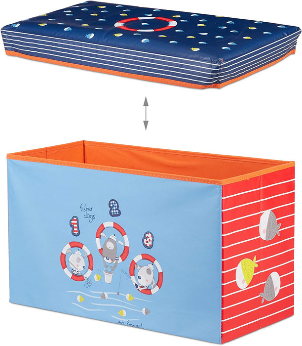 Sitzbox Kinder, Faltbare Aufbewahrungsbox mit Stauraum, Deckel, Motiv Meer, Jungen & Mädchen, 50 Liter, blau, Sea Life