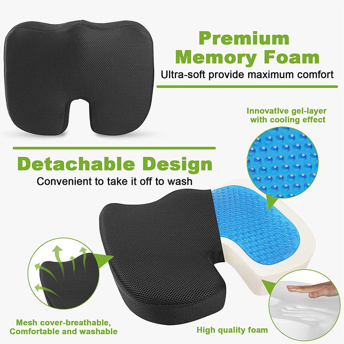 Sitzkissen mit Gel Bürostuhl: Memory Foam Stuhlkissen Sitzkissen Orthopädisch Ergonomisches Cushion mit Gel-Schicht Stuhlkissen Rückenschmerzen reduzieren