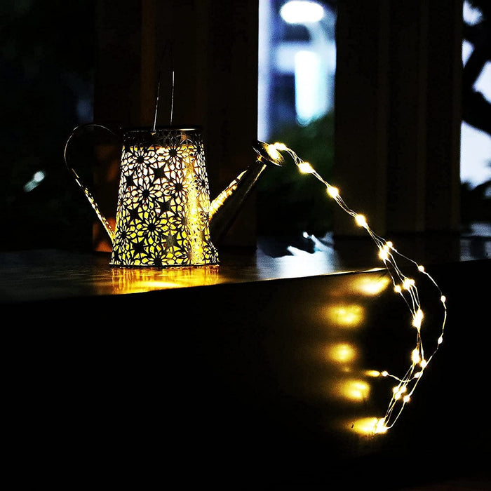 Solar Gießkanne mit Lichterkette Solarlampen für Außen Gießkanne Art LED-Licht mit Schäferhaken, Gartendeko Solar Lichterketten Aussen mit IP67