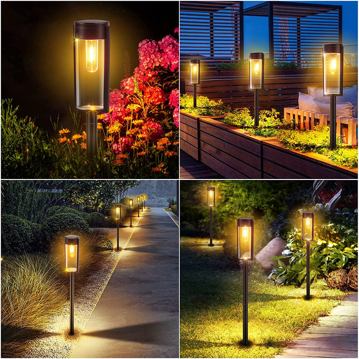 Solarlampen für Außen Garten, 4 Stück Solarleuchten Garten mit Warmweiß Wolfram Licht, IP65 Wasserdicht Solar Gartenleuchten Gartendeko Rasen Gehweg