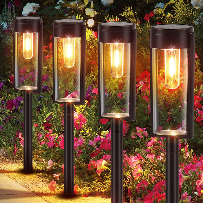 Solarlampen für Außen Garten, 4 Stück Solarleuchten Garten mit Warmweiß Wolfram Licht, IP65 Wasserdicht Solar Gartenleuchten Gartendeko Rasen Gehweg