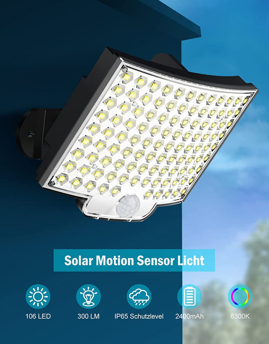 Solarlampen für Außen, MPJ 106 LED Solarleuchte Aussen mit Bewegungsmelder, IP65 Wasserdichte, 120°Beleuchtungswinkel, Solar Wandleuchte