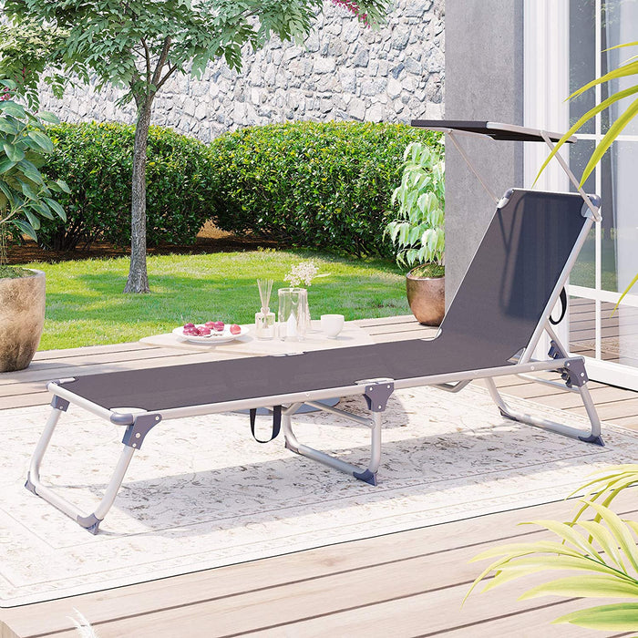 Sonnenliege mit Dach, Liegestuhl, Gartenliege, Aluminium, Rückenlehne verstellbar, klappbar, leicht, 55 x 193 x 31 cm, bis 150 kg belastbar, Garten