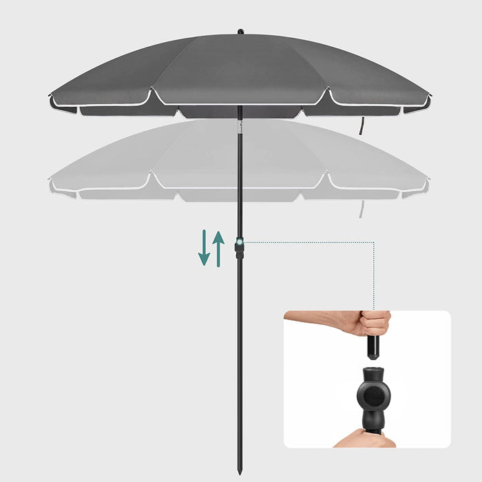 Sonnenschirm für Strand, Ø 160 cm, Gartenschirm, UV-Schutz bis UPF 50+, knickbar, Sonnenschutz, tragbar, Schirmrippen aus Glasfaser, grau