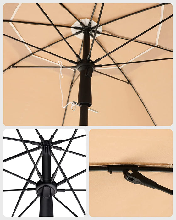 Sonnenschirm für Strand, Ø 200 cm, Gartenschirm, UV-Schutz bis UPF 50+, knickbar, Sonnenschutz, tragbar, Schirmrippen aus Glasfaser, taupe