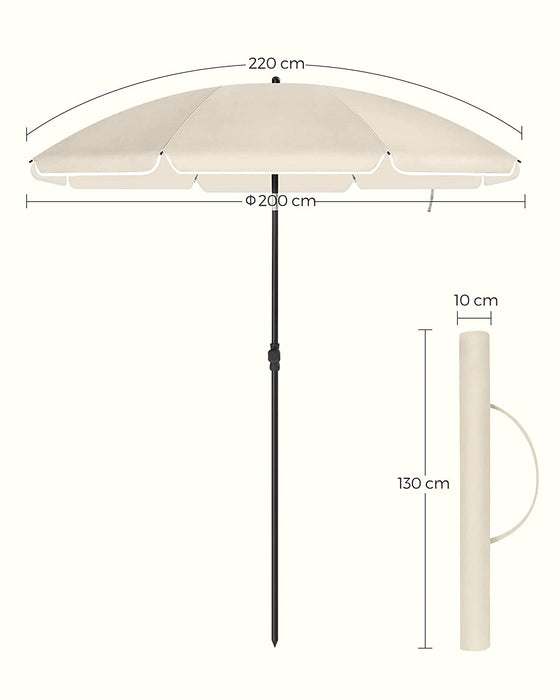 Sonnenschirm für Strand, Ø 200 cm, Gartenschirm, UV-Schutz bis UPF 50+, knickbar, Sonnenschutz, tragbar, Schirmrippen aus Glasfaser, beige