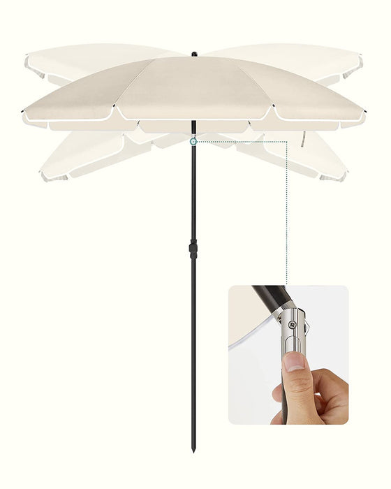 Sonnenschirm für Strand, Ø 200 cm, Gartenschirm, UV-Schutz bis UPF 50+, knickbar, Sonnenschutz, tragbar, Schirmrippen aus Glasfaser, beige