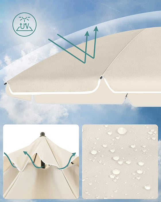 Sonnenschirm für Strand, Ø 200 cm, Gartenschirm, UV-Schutz bis UPF 50+, knickbar, Sonnenschutz, tragbar, Schirmrippen aus Glasfaser, beige