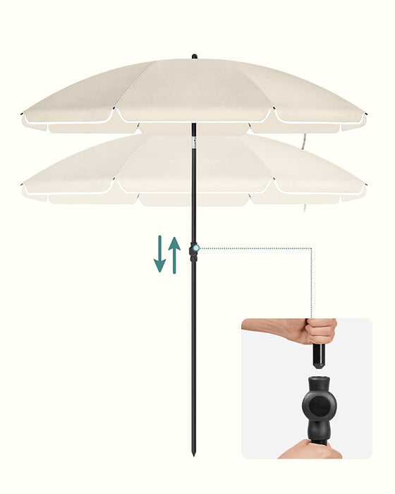 Sonnenschirm für Strand, Ø 200 cm, Gartenschirm, UV-Schutz bis UPF 50+, knickbar, Sonnenschutz, tragbar, Schirmrippen aus Glasfaser, beige