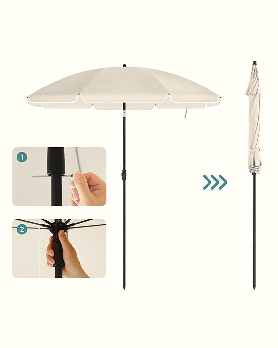 Sonnenschirm für Strand, Ø 200 cm, Gartenschirm, UV-Schutz bis UPF 50+, knickbar, Sonnenschutz, tragbar, Schirmrippen aus Glasfaser, beige