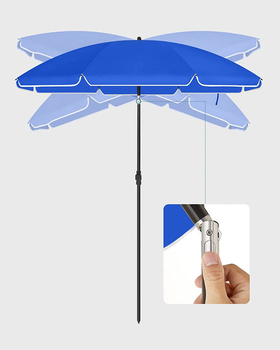 Sonnenschirm für Strand, Ø 200 cm, Gartenschirm, UV-Schutz bis UPF 50+, knickbar, Sonnenschutz, tragbar, Schirmrippen aus Glasfaser, blau