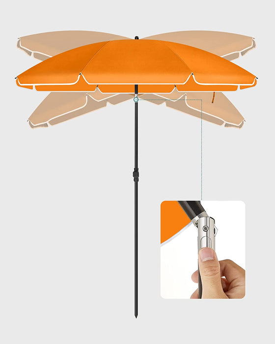 Sonnenschirm für Strand, Ø 200 cm, Gartenschirm, UV-Schutz bis UPF 50+, knickbar, Sonnenschutz, tragbar, Schirmrippen aus Glasfaser, orange