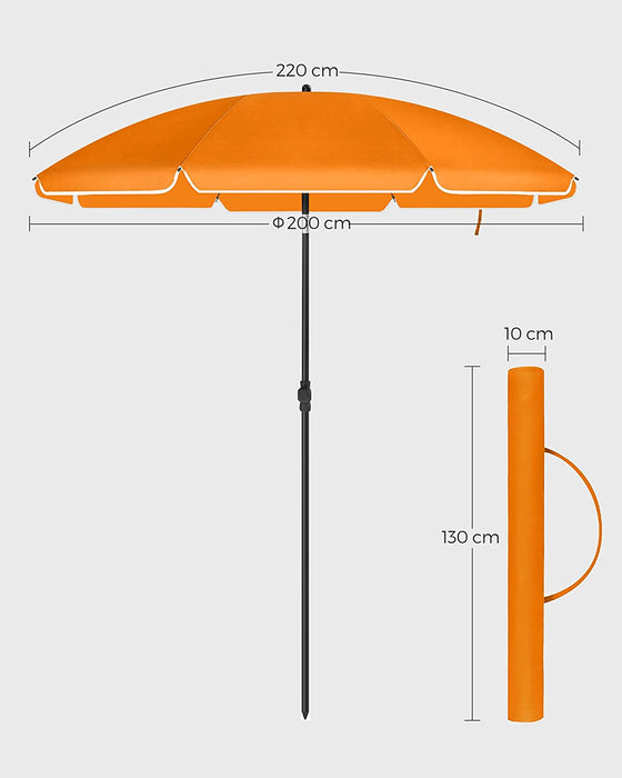 Sonnenschirm für Strand, Ø 200 cm, Gartenschirm, UV-Schutz bis UPF 50+, knickbar, Sonnenschutz, tragbar, Schirmrippen aus Glasfaser, orange