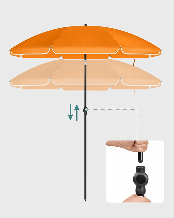 Sonnenschirm für Strand, Ø 200 cm, Gartenschirm, UV-Schutz bis UPF 50+, knickbar, Sonnenschutz, tragbar, Schirmrippen aus Glasfaser, orange