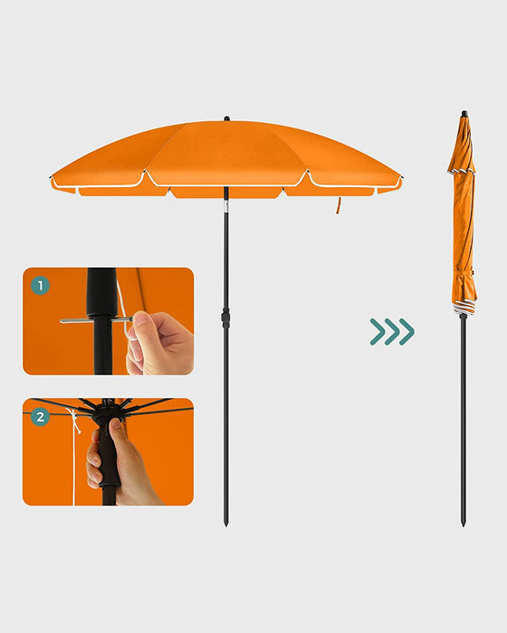 Sonnenschirm für Strand, Ø 200 cm, Gartenschirm, UV-Schutz bis UPF 50+, knickbar, Sonnenschutz, tragbar, Schirmrippen aus Glasfaser, orange