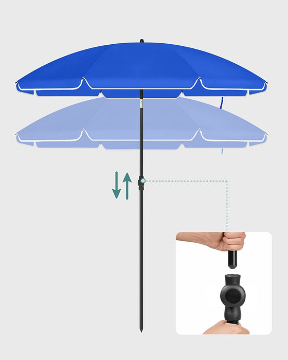 Sonnenschirm für Strand, Ø 200 cm, Gartenschirm, UV-Schutz bis UPF 50+, knickbar, Sonnenschutz, tragbar, Schirmrippen aus Glasfaser, blau