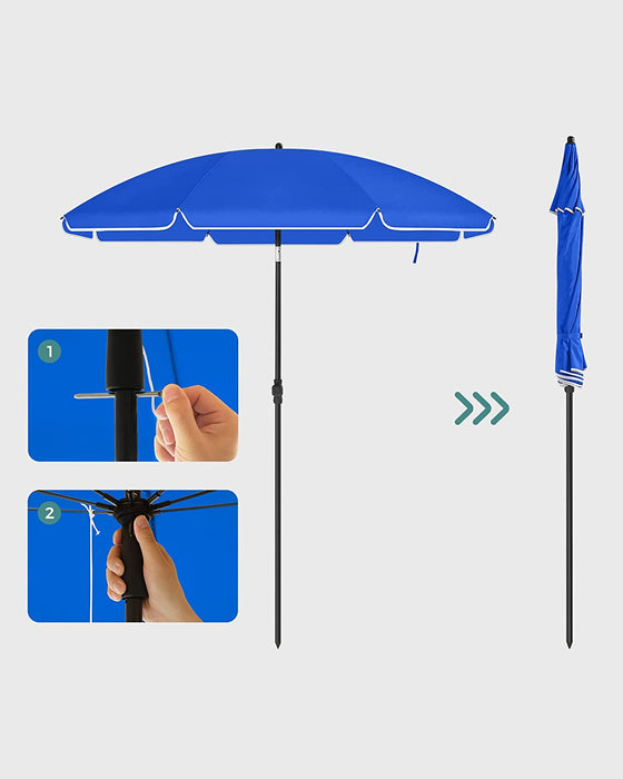 Sonnenschirm für Strand, Ø 200 cm, Gartenschirm, UV-Schutz bis UPF 50+, knickbar, Sonnenschutz, tragbar, Schirmrippen aus Glasfaser, blau