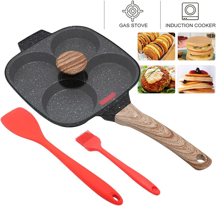 Spiegeleipfanne, Pancake Pfanne mit Deckel 4 Loch Augenpfanne Antihaft-Aluminium Pfanne für Frühstück, für Induktion & Gasherd