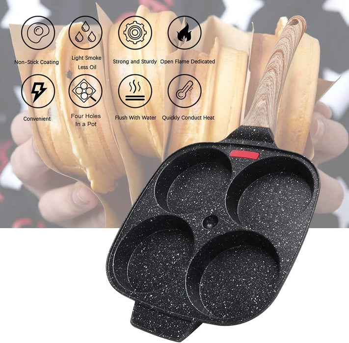 Spiegeleipfanne, Pancake Pfanne mit Deckel 4 Loch Augenpfanne Antihaft-Aluminium Pfanne für Frühstück, für Induktion & Gasherd
