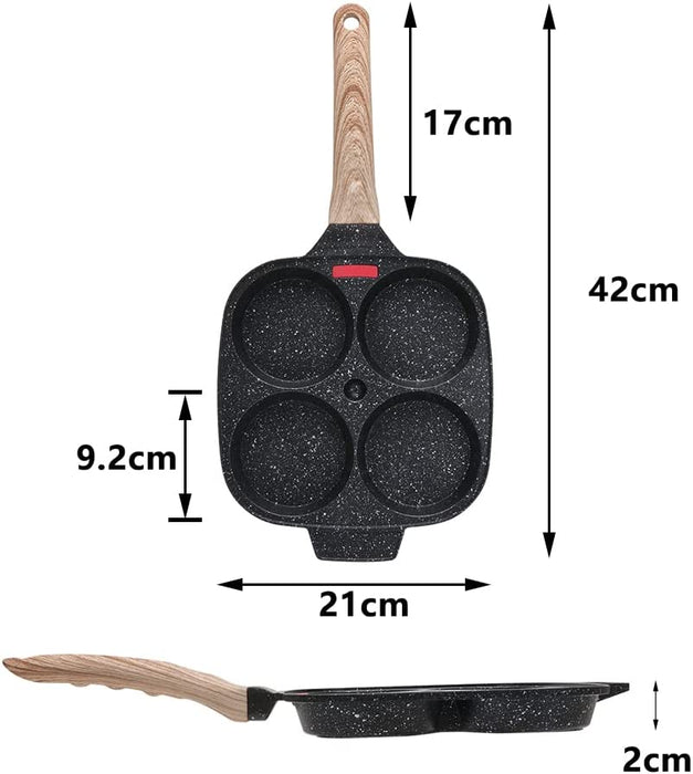 Spiegeleipfanne, Pancake Pfanne mit Deckel 4 Loch Augenpfanne Antihaft-Aluminium Pfanne für Frühstück, für Induktion & Gasherd