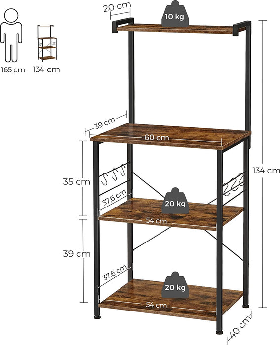 Standregal mit 3 Ablagen, Küchenschrank Organizer, küchenregal stehend, Industrie-Design, für Mikrowelle, Kochutensilien, Gewürze, Töpfe und Pfannen