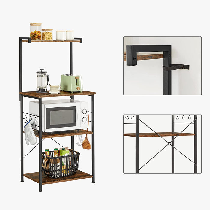 Standregal mit 3 Ablagen, Küchenschrank Organizer, küchenregal stehend, Industrie-Design, für Mikrowelle, Kochutensilien, Gewürze, Töpfe und Pfannen