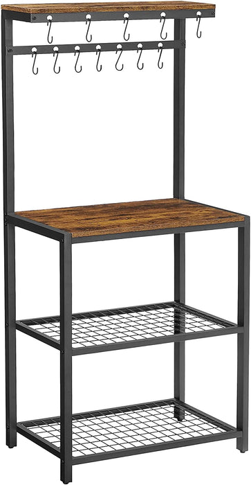 Standregal mit Ablagen, 60 x 40 x 151,5 cm, Küchenregal, Mikrowellenregal mit 12 Haken und Metallrahmen, Industrie-Design, für Mikrowelle