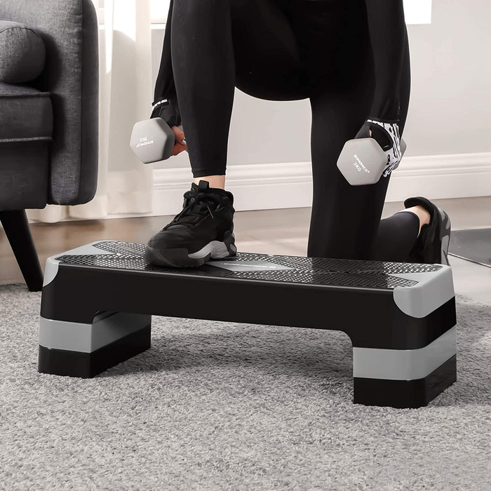 Steppbrett für Aerobic, Stepper mit Widerstandsband, höhenverstellbare (10/15/20 cm) Plattform, 68 x 27 cm Stepbench für Fitness, Workouts