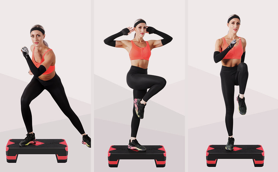Steppbrett für Aerobic, Stepper mit Widerstandsband, höhenverstellbare (10/15/20 cm) Plattform, 68 x 27 cm Stepbench für Fitness, Workouts