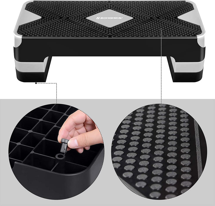 Steppbrett für Aerobic, Stepper mit Widerstandsband, höhenverstellbare (10/15/20 cm) Plattform, 68 x 27 cm Stepbench für Fitness, Workouts
