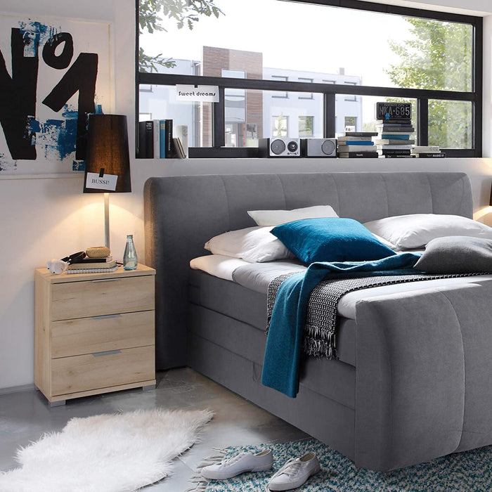 Universal Nachttisch in Edelbuche Optik - Moderner Nachtschrank mit drei Schubladen für Ihr Boxspringbett - 46 x 61 x 42 cm 