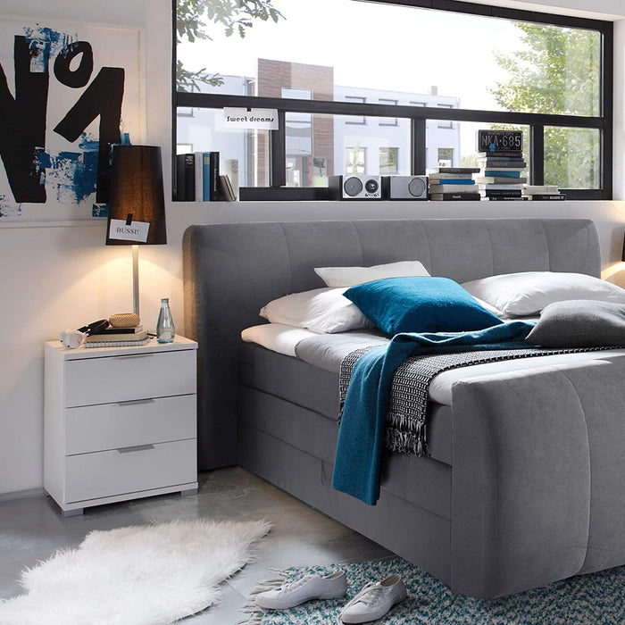 Universal Nachttisch in Weiß - Moderner Nachtschrank mit drei Schubladen für Ihr Boxspringbett - 46 x 61 x 42 cm