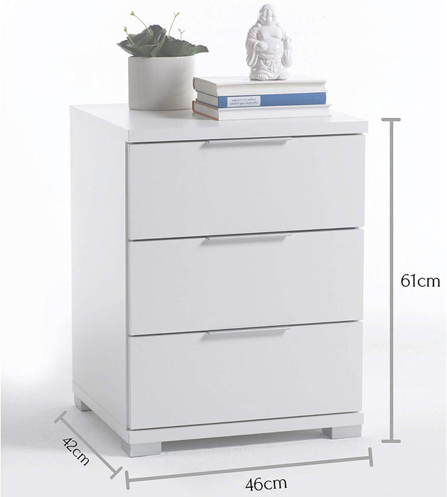 Universal Nachttisch in Weiß - Moderner Nachtschrank mit drei Schubladen für Ihr Boxspringbett - 46 x 61 x 42 cm